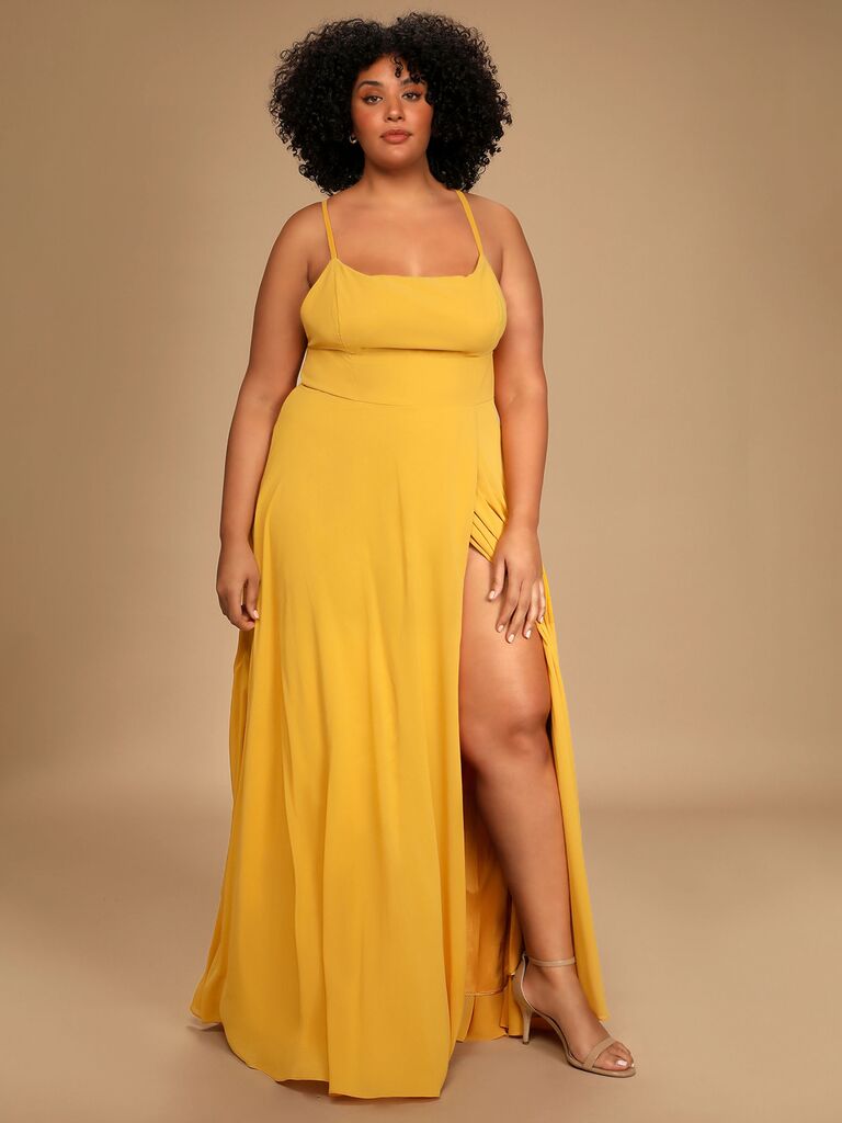 Lulus glamorous yellow maxi dress for summer black-tie weddings