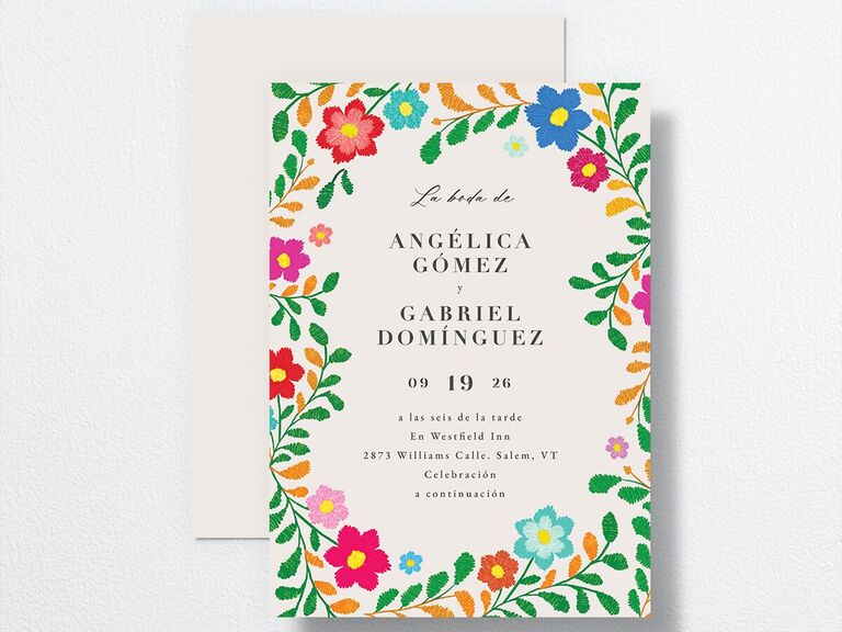 Floral embroidery themed wedding invitation budget friendly