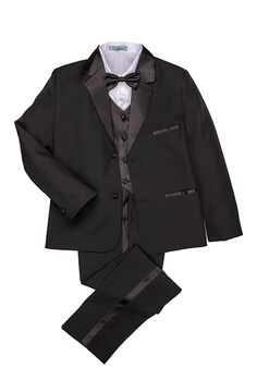 Little Tuxedos "Princeton" Kids Black Tuxedo (5-Piece Set) Flower Girl Dress and Ring Bearer Outfit