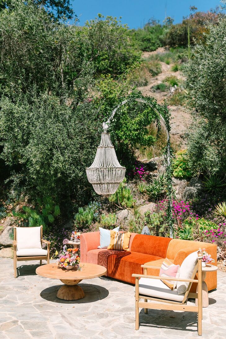 Orange Lounge Furniture at The Hummingbird Temple in Hollywood Hills, California