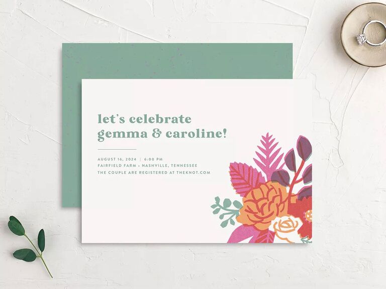 Colorful retro-style engagement party invitation
