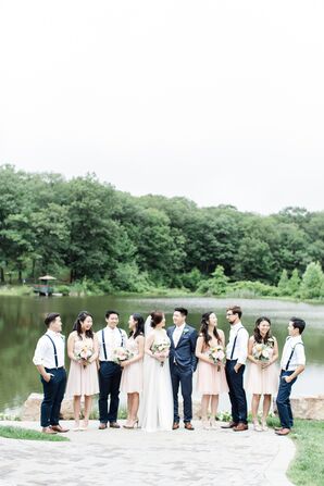 Casual, Blush and Navy Lakeside Wedding Party