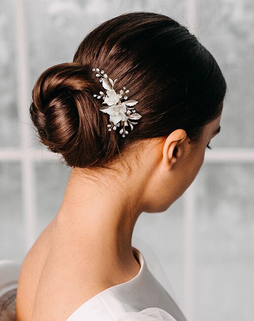 AW Bridal AW BRIDAL Swarovski Crystal Bridal Hair Clip White Flower Wedding Hair Piece for Bride Hair Comb Barrette Bridal Hair Accessories (Gold) Gold Pins, Combs + Clip - 2