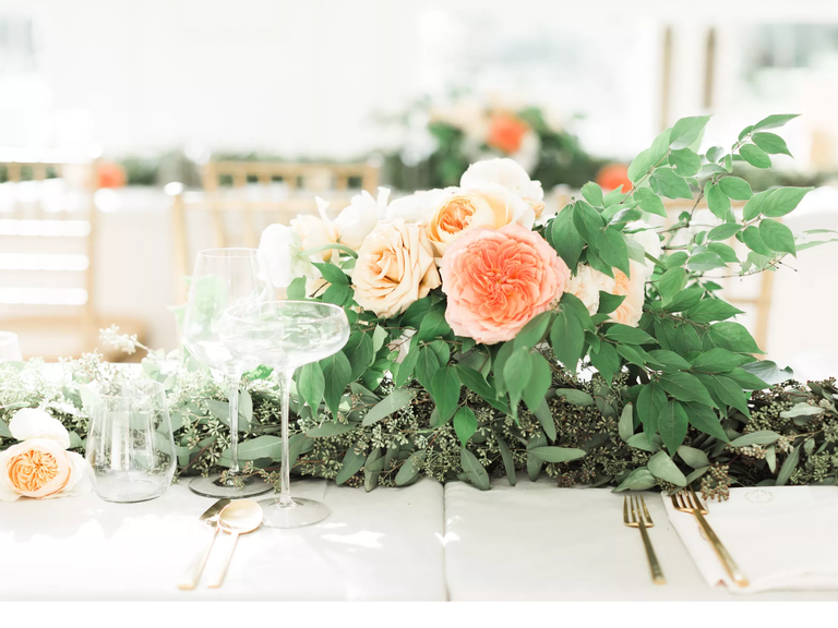 Pretty in Peach Rose and Eucalyptus Table Runner