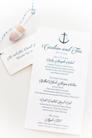 Nautical Navy Dinner Menu With Anchor Detail