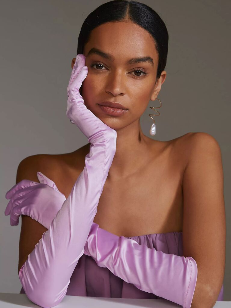 Anthropologie barbiecore pink opera-length wedding gloves