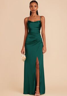 Birdy Grey Lydia Matte Satin Dress in Emerald V-Neck and Plunge Bridesmaid Dress