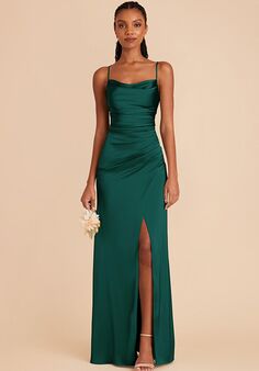 Birdy Grey Lydia Matte Satin Dress in Emerald V-Neck Bridesmaid Dress