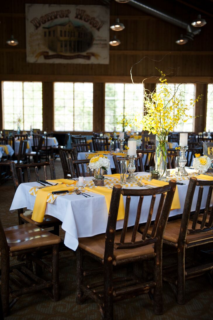 Tall Yellow Flower and Branch Centerpieces