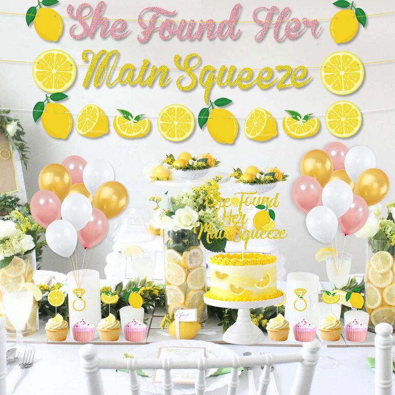 Lemon-themed decorations for a bachelorette party. 