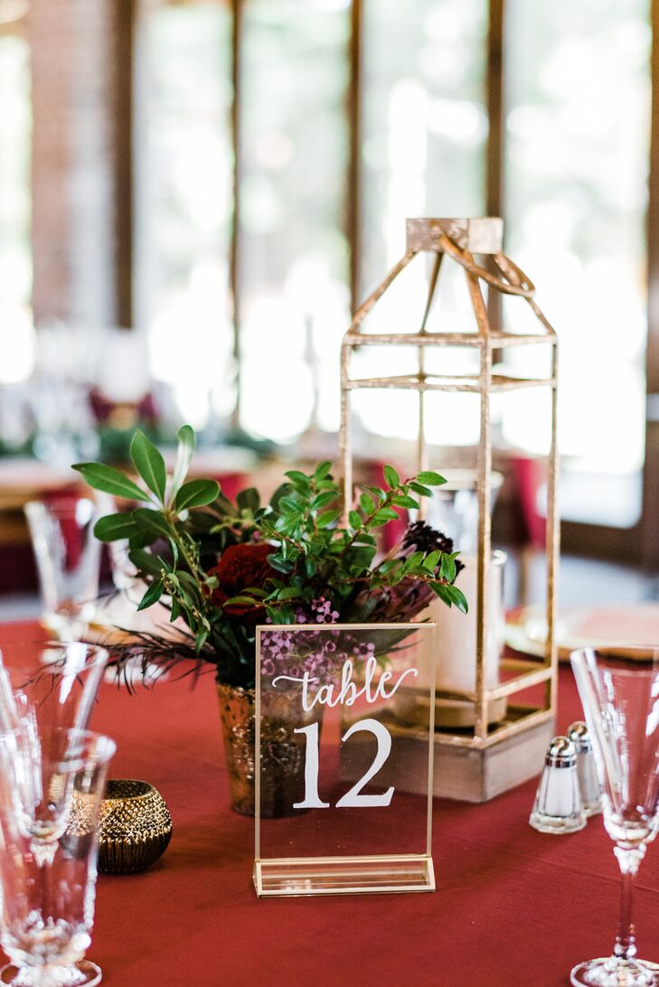 Acrylic Table Number with Lantern Centerpiece