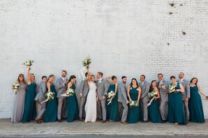Wedding Party in Emerald Green and Grey