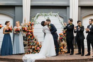 First Kiss During Ceremony at the Kimpton Brice Hotel in Savannah, Georgia