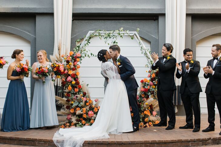 First Kiss During Ceremony at the Kimpton Brice Hotel in Savannah, Georgia