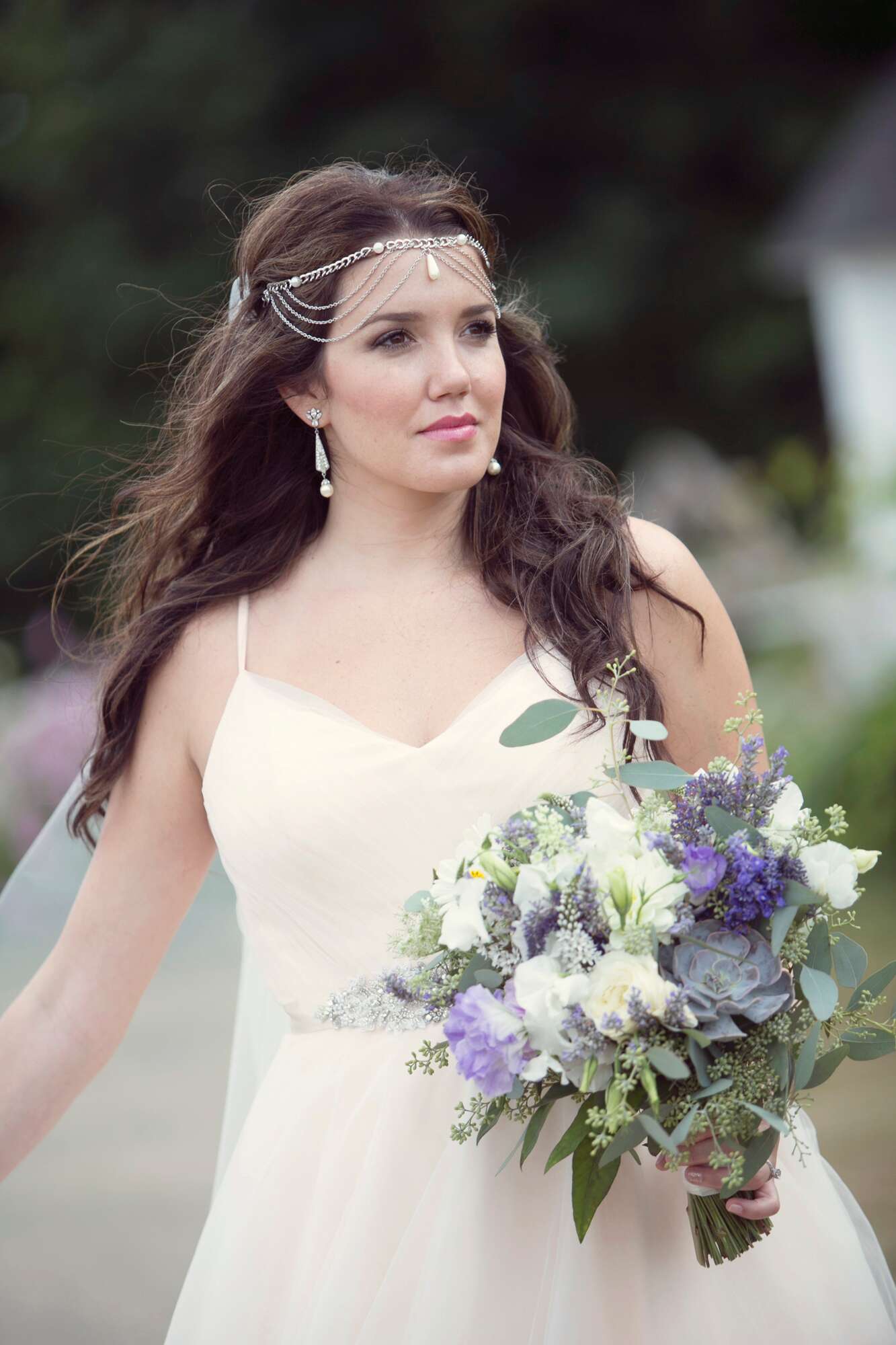 Lavender Bridal Bouquet and Bohemian Headpiece