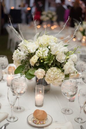 Low White Hydrangea, Rose Centerpieces