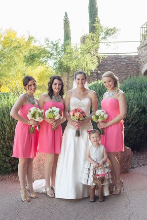 Coral and Sage Bridesmaids with Western Flower Girl