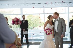 Hanging Fuchsia Flower Ceremony Backdrop