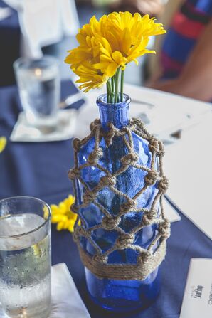 Yellow Chrysanthemum in Netted Bottle