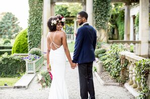 Boho Bride in a Backless Wedding Dress and Flower Crown