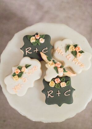 Custom Cookies with Couple's Initials and Flowers