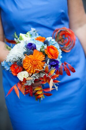 Orange and Blue Bridesmaid Bouquet