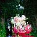 Bright red champagne popsicles were served to guests.