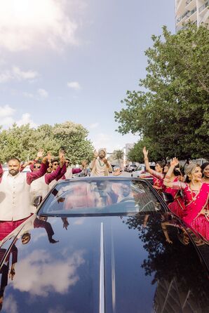 Groom in Car During Baraat Wedding Entrance in Florida