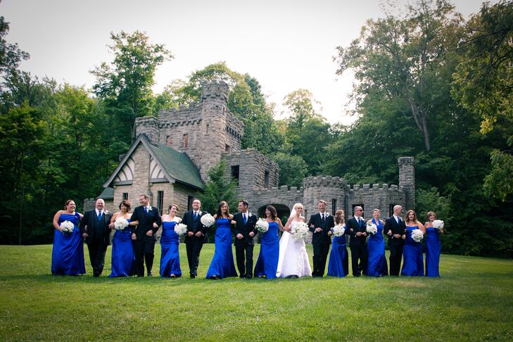 Couple Outside with Wedding Party Shot