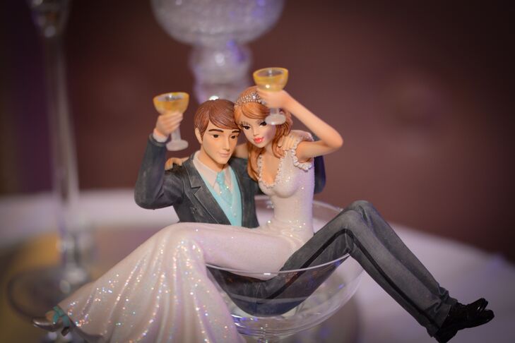 Bride and Groom Figurine in Martini Glass