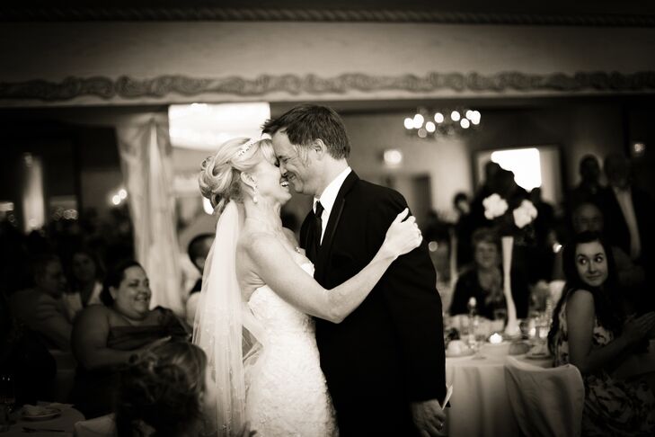 “During our first dance as husband and wife, we started with a slow simple dance, like most couples,” says Genell. “We then broke into a formal ballroom choreographed dance including turns, dips, lifts and a jump at the end that brought the crowd to their feet cheering.”