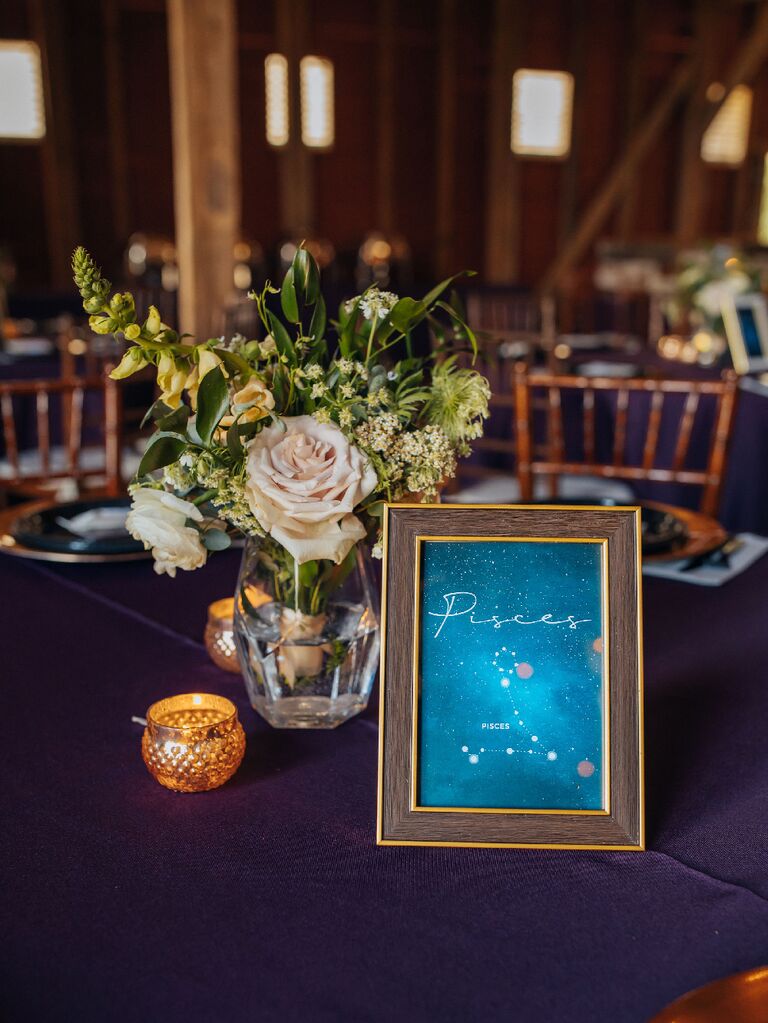 Pisces zodiac table number at celestial wedding reception