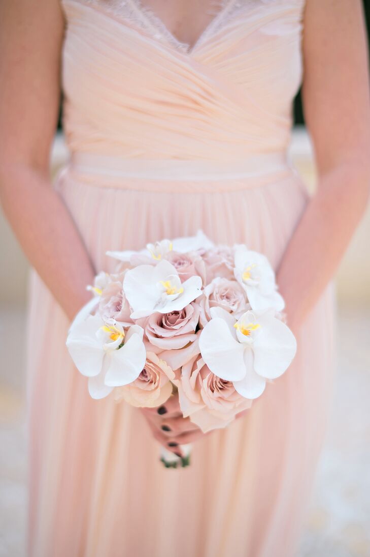 Blush Rose and White Orchid Bridesmaid Bouquet