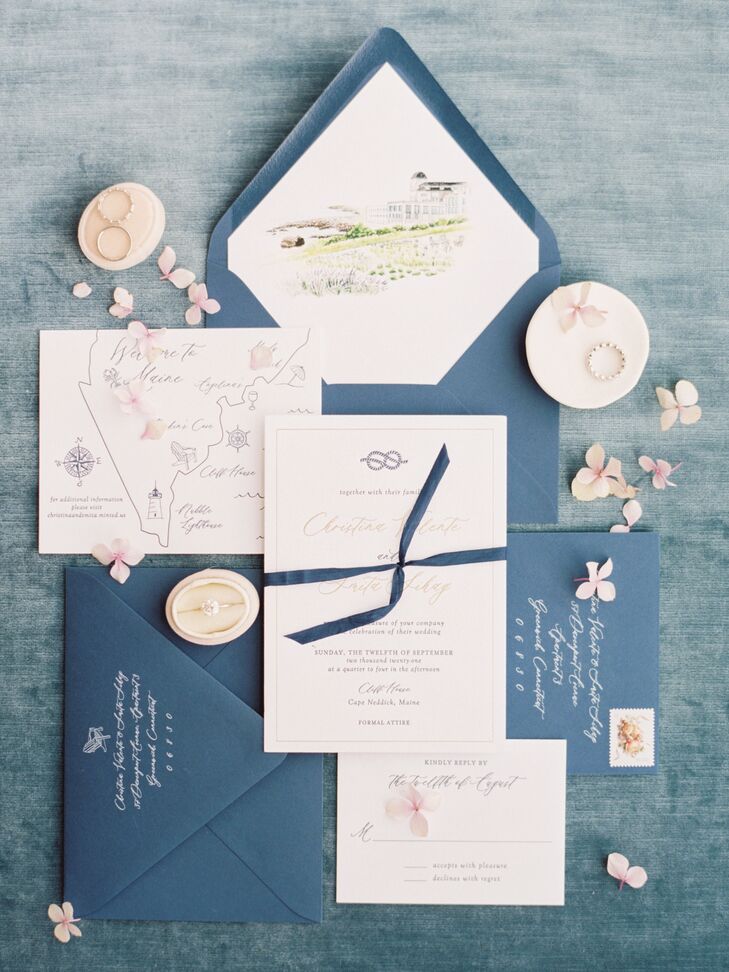 Preppy Navy Wedding Invitations For Waterfront Wedding