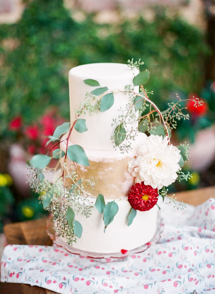 Three-Tier Eucalyptus Accented Wedding Cake