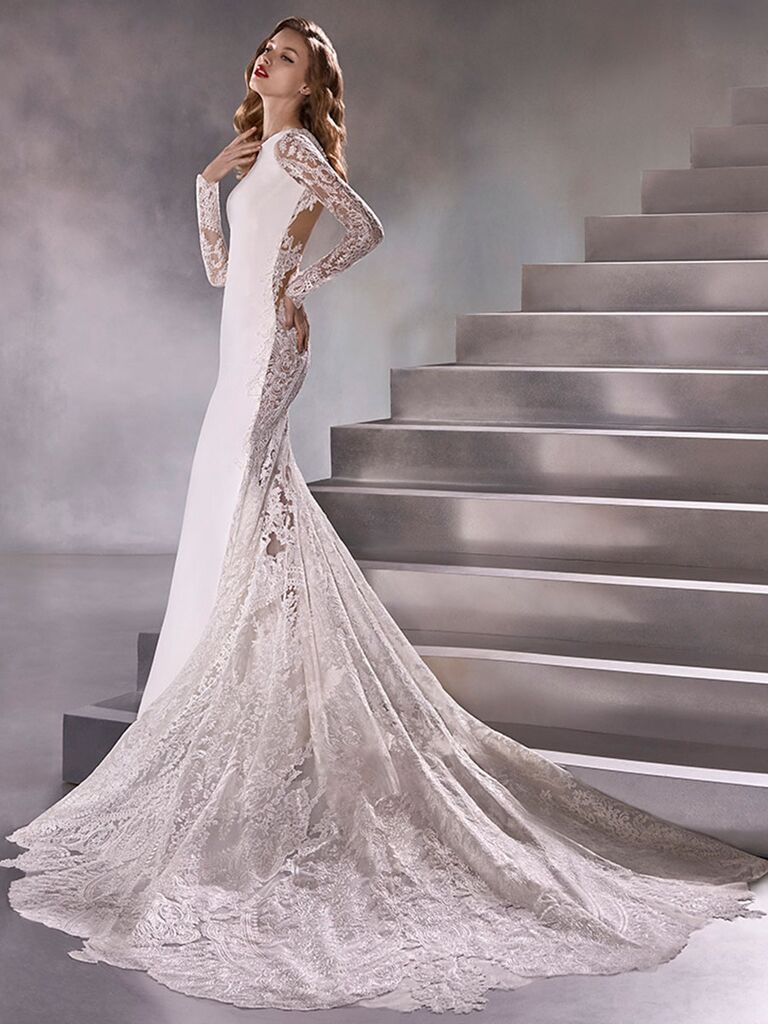 Atelier Provonias wedding dress long-sleeve trumpet with sheer lace back