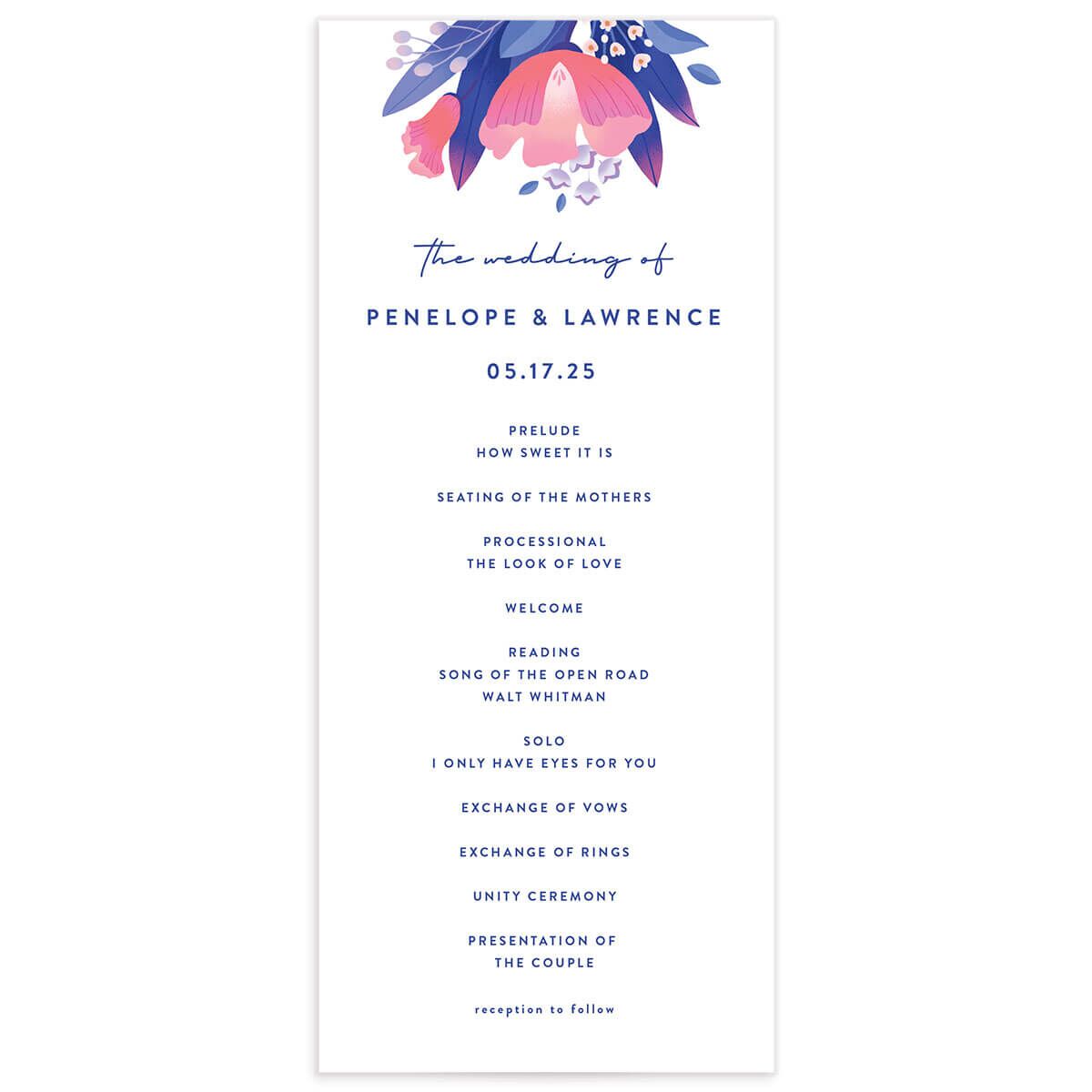 A Wedding Program from the Vivid Flora Collection
