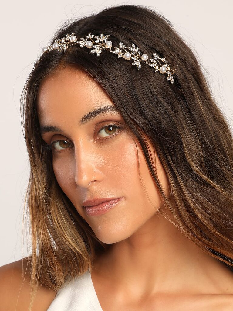 Pearl-studded crystal headband by Lulus. 