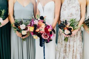 Bold Protea, Rose, Scabiosa and Celosia Bouquets