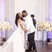 Bride in Off-the-Shoulder Gown Sharing First Kiss With Groom at Modern, Glam Altar