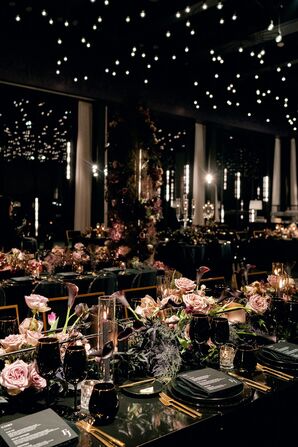 Nighttime Wedding Reception With Twinkle Lights and Candles
