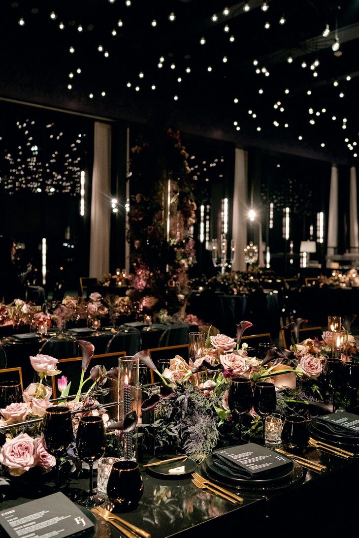 Nighttime Wedding Reception With Twinkle Lights and Candles