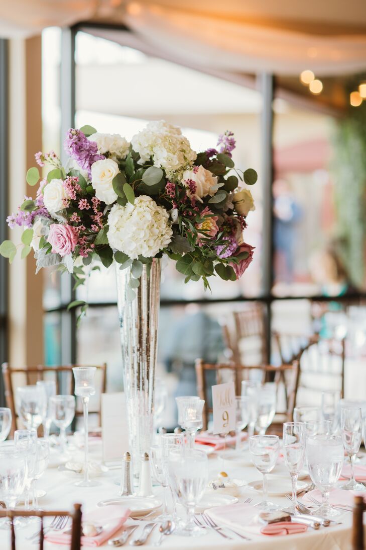 Pale Purple Rose, Stock and Hydrangea Centerpiece