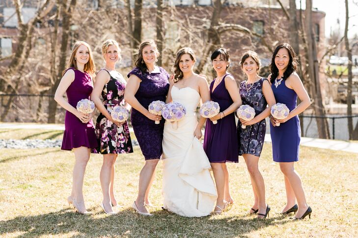 Mistmatched Purple Bridesmaid Dresses