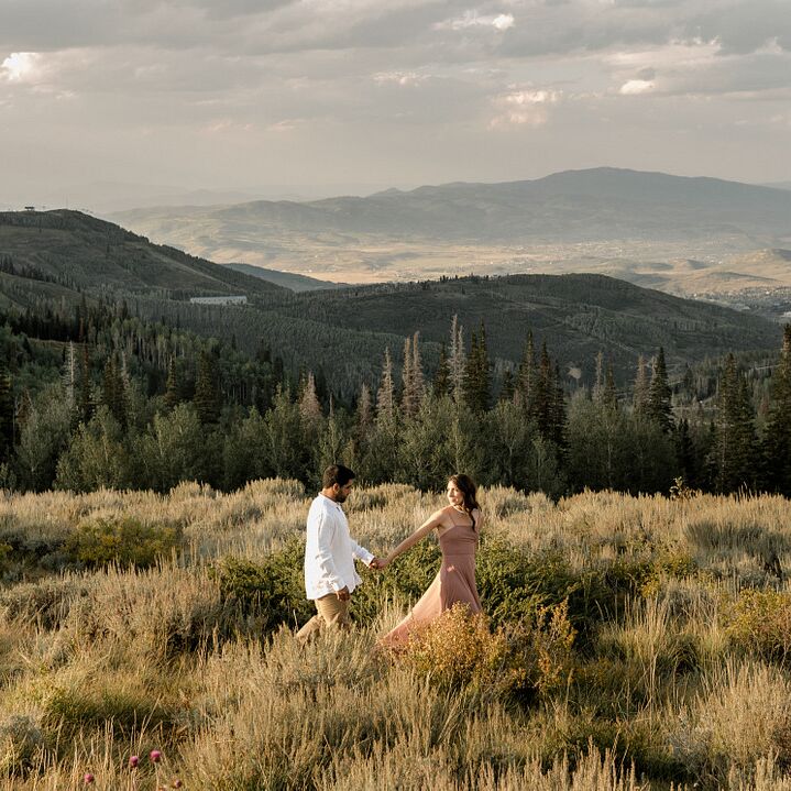 Wildflower and mountain engagement photoshoot