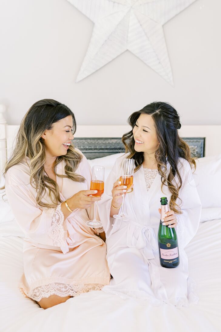 Bride and Bridesmaids Getting Ready for Wedding at Leal Vineyards in Hollister,  California