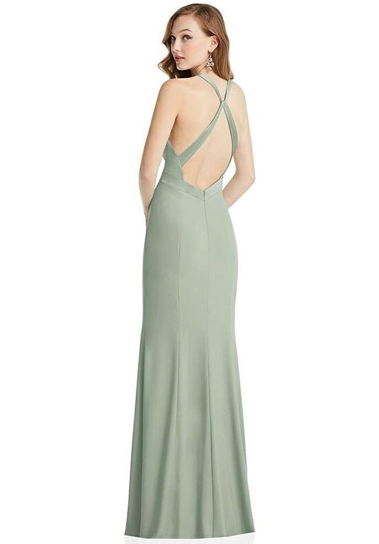 Dessy Group High-Neck Halter Dress with Twist Criss Cross Back - 6848 Halter Bridesmaid Dress - 1