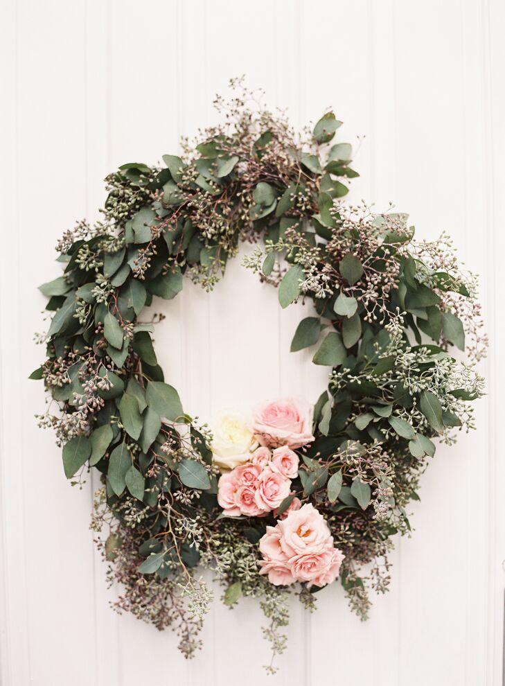 Seeded Eucalyptus and Pink Rose Wreath