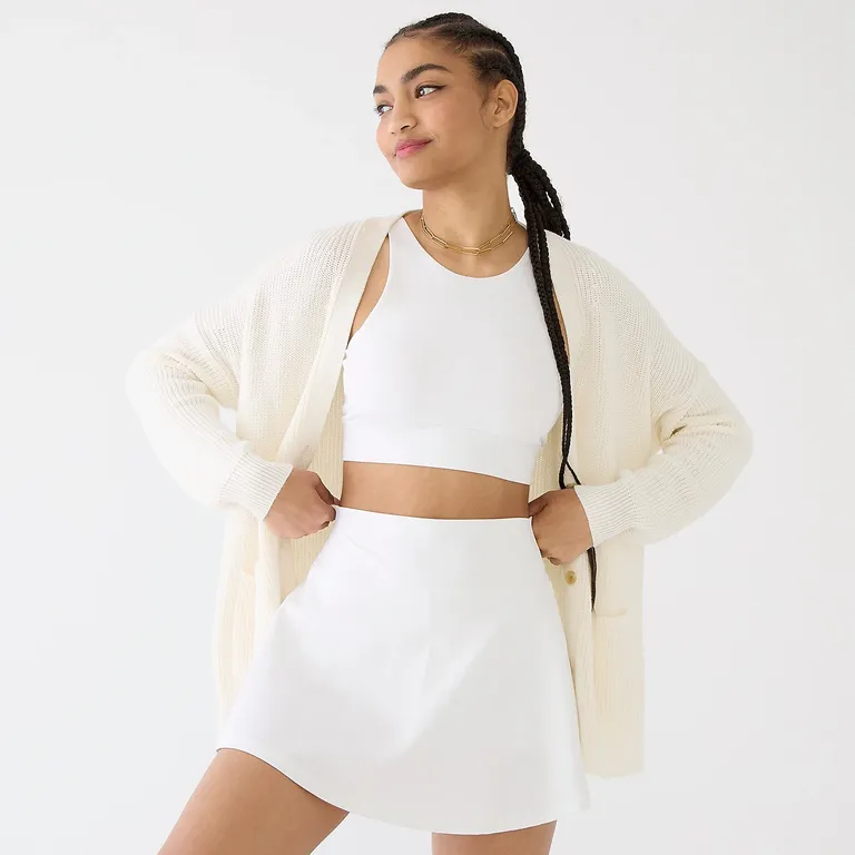 White flared sports skirt for sporty bachelorette bride outfit