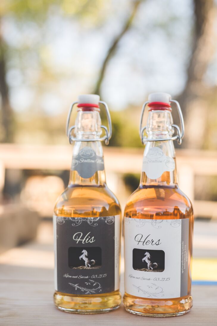 "We handed out bottles of mead that Kolton brewed himself, and then we bottled and labeled them for our wedding guests," says Sarah.